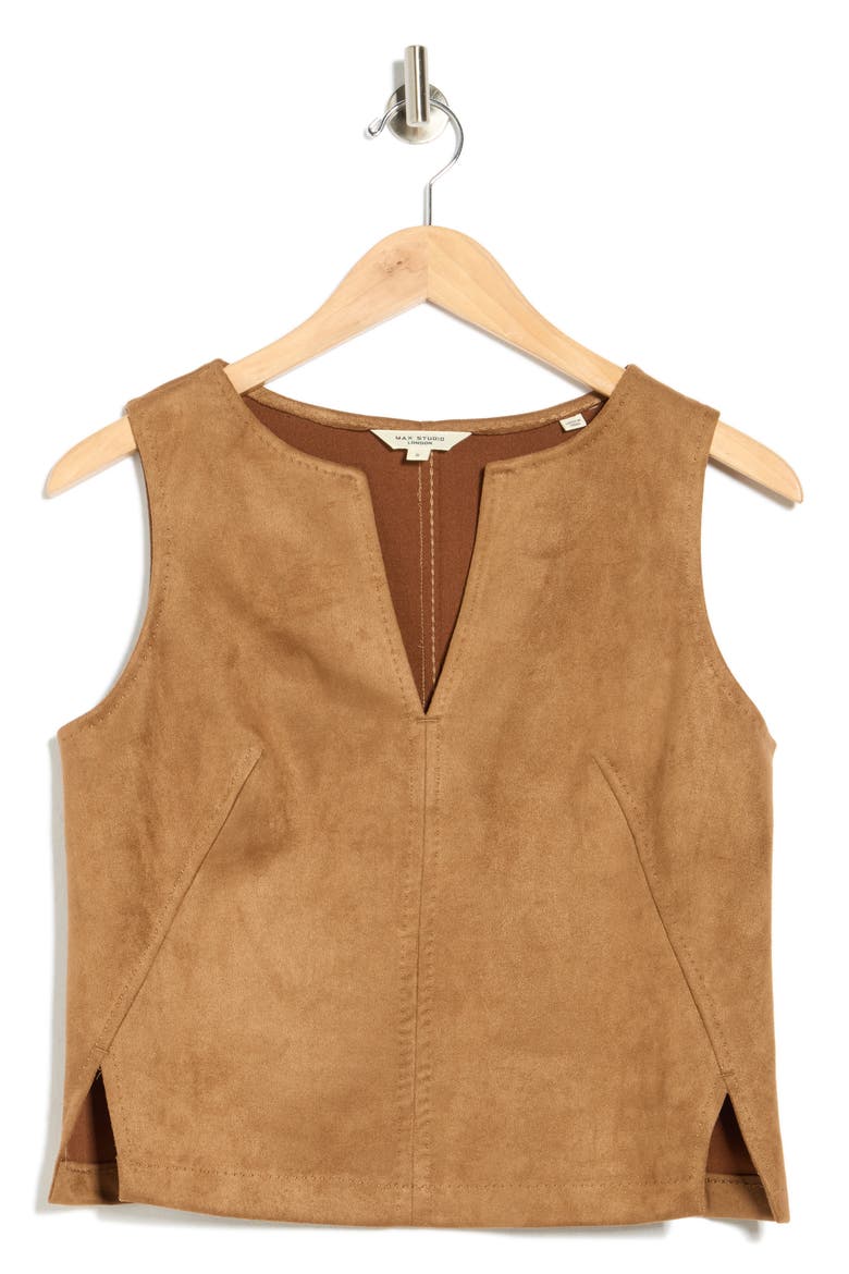 Sleeveless Faux Suede Top, Alternate, color, VICUNA