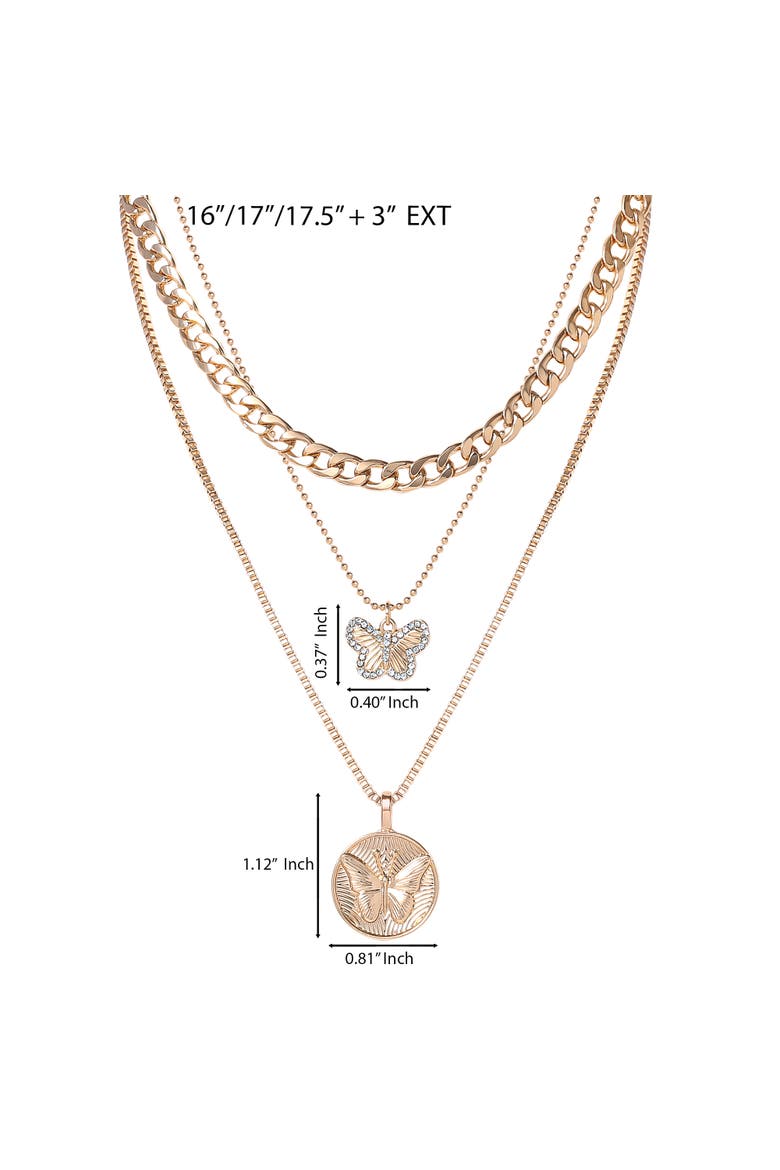 3-Piece Butterfly Necklace, Alternate, color, Gold