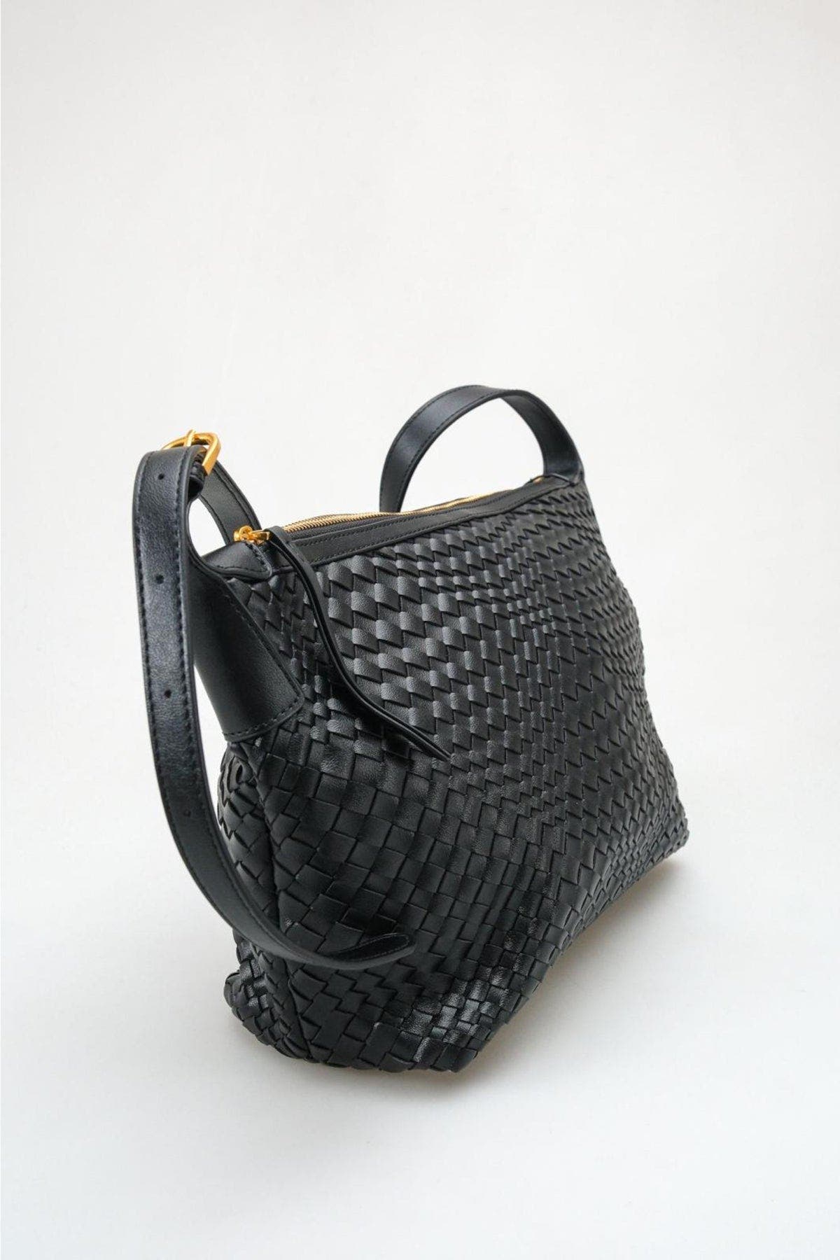 Prologue Shoes Kira Woven Shoulder Bag, Main, color, Black