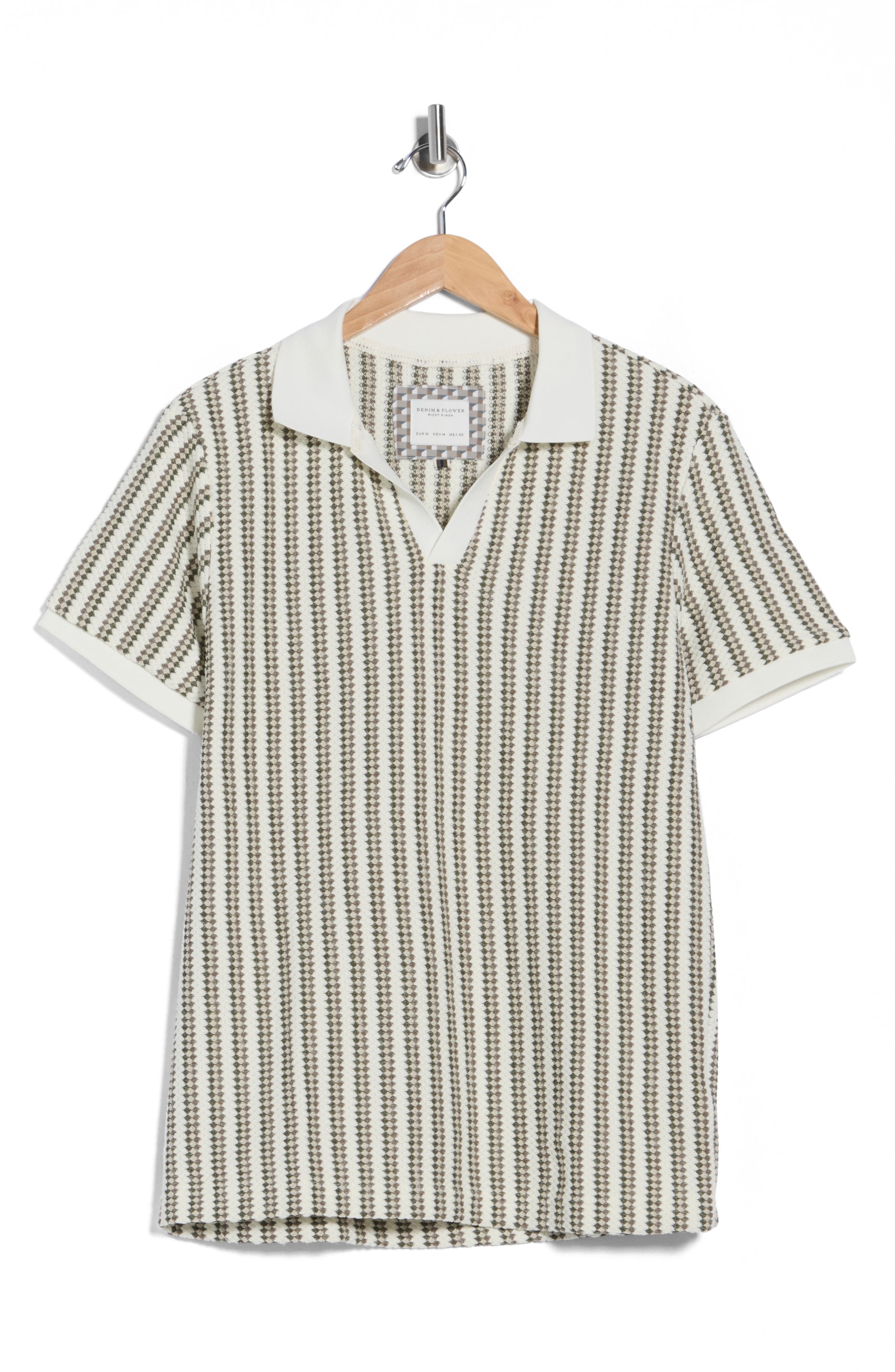 DENIM AND FLOWER Geo Stripe Cotton Blend Polo