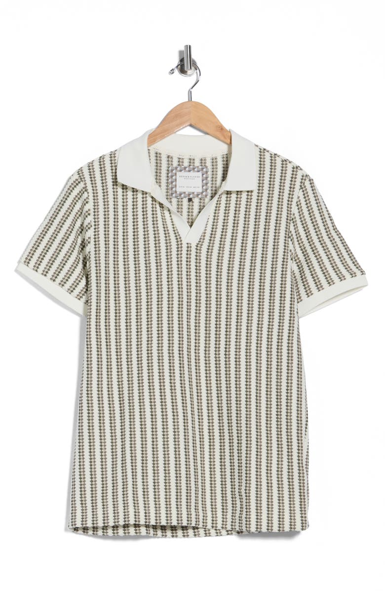 DENIM AND FLOWER Geo Stripe Cotton Blend Polo, Main, color, Cream