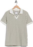 DENIM AND FLOWER Geo Stripe Cotton Blend Polo