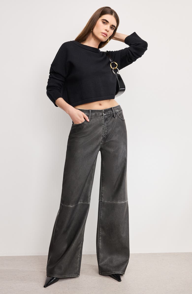 Good American Cozy Crewneck Sweater, Alternate, color, Black001