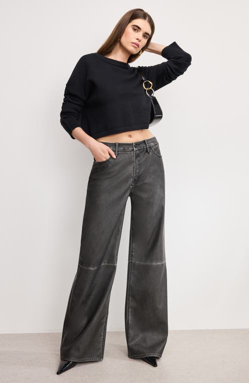 Good American Cropped Crewneck Sweatshirt In Black