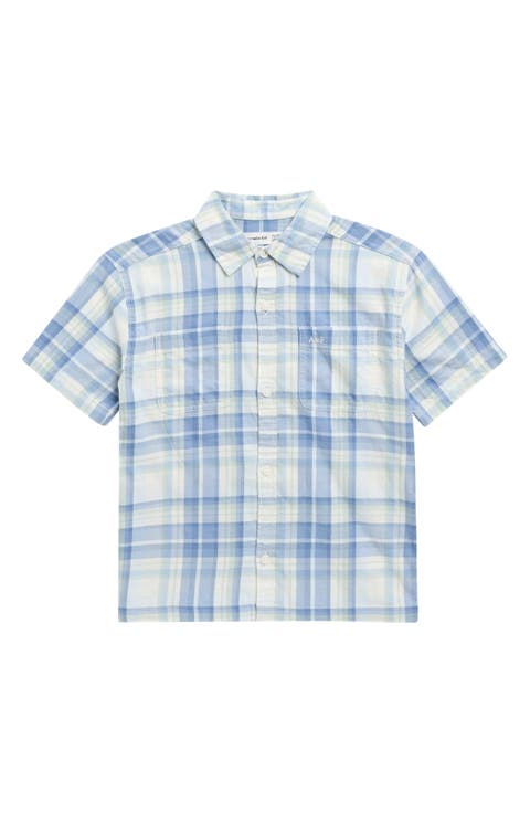 Kids' Boxy Fit Plaid Short Sleeve Cotton Button-Up Shirt (Little Kid & Big Kid)