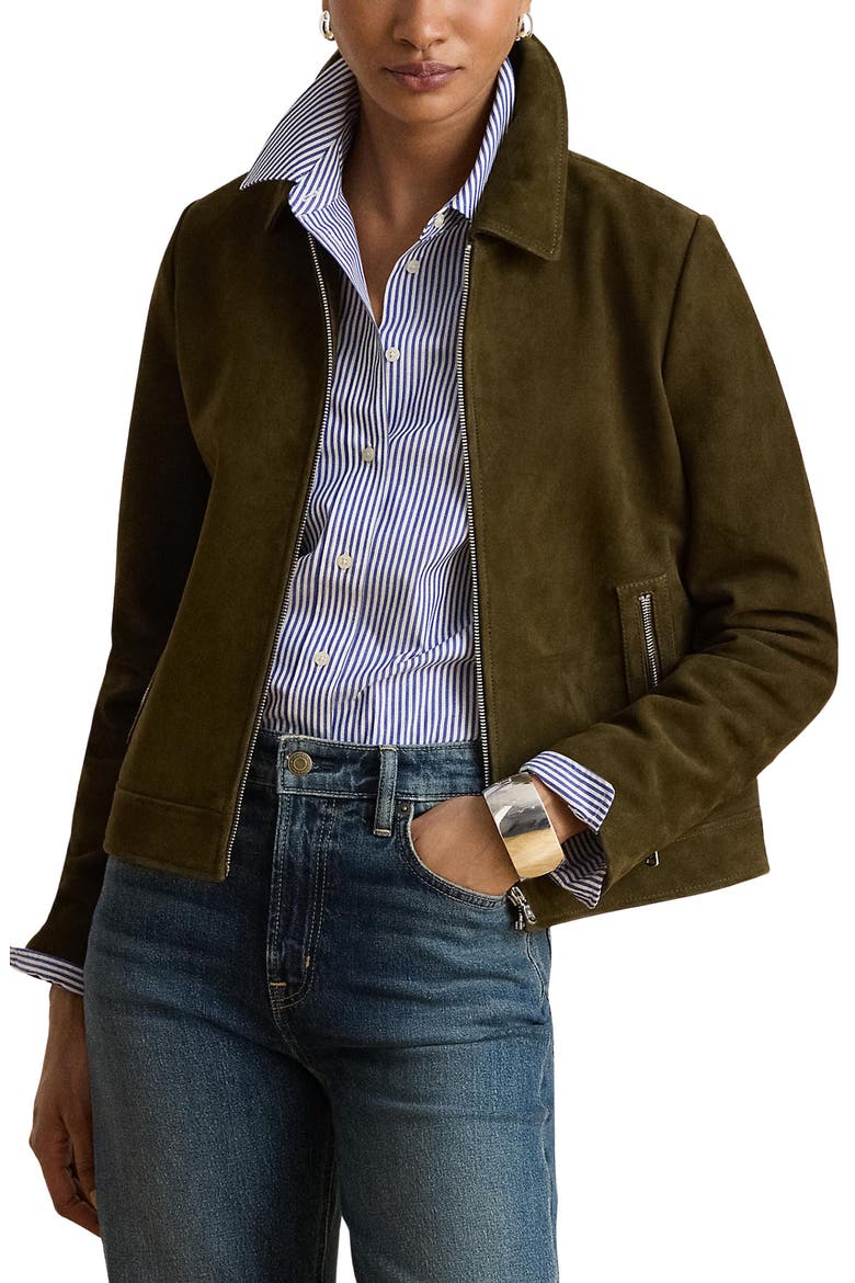 Suede Zip Front Jacket, Main, color, HUNTER GREEN