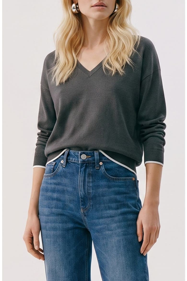 Bella Two-Way V-Neck Sweater, Main, color, DARK GREY MELANGEDETAIL