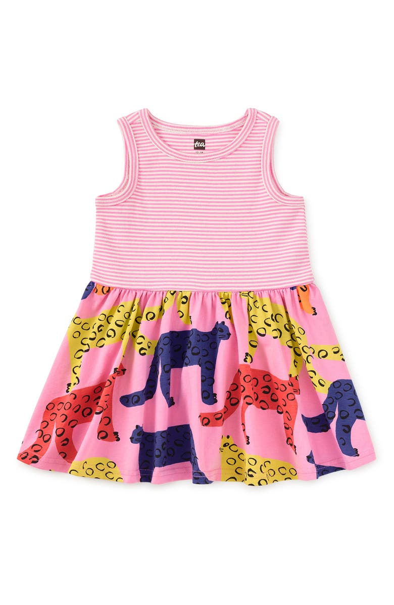 Tea Collection Print Mix Tank Skirted Dress, Alternate, color, Bright Jaguars