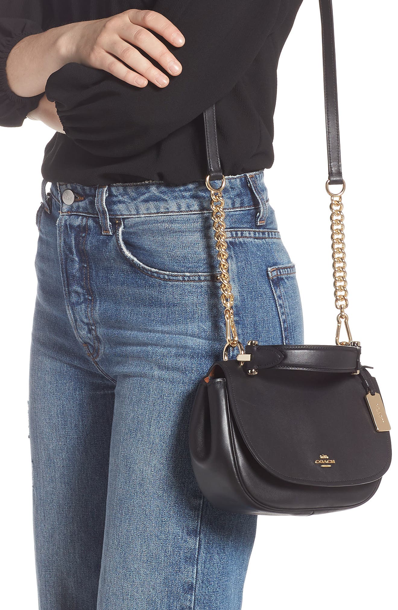 Small Nomad Leather Shoulder Bag, Alternate, color, BLACK/ GOLD