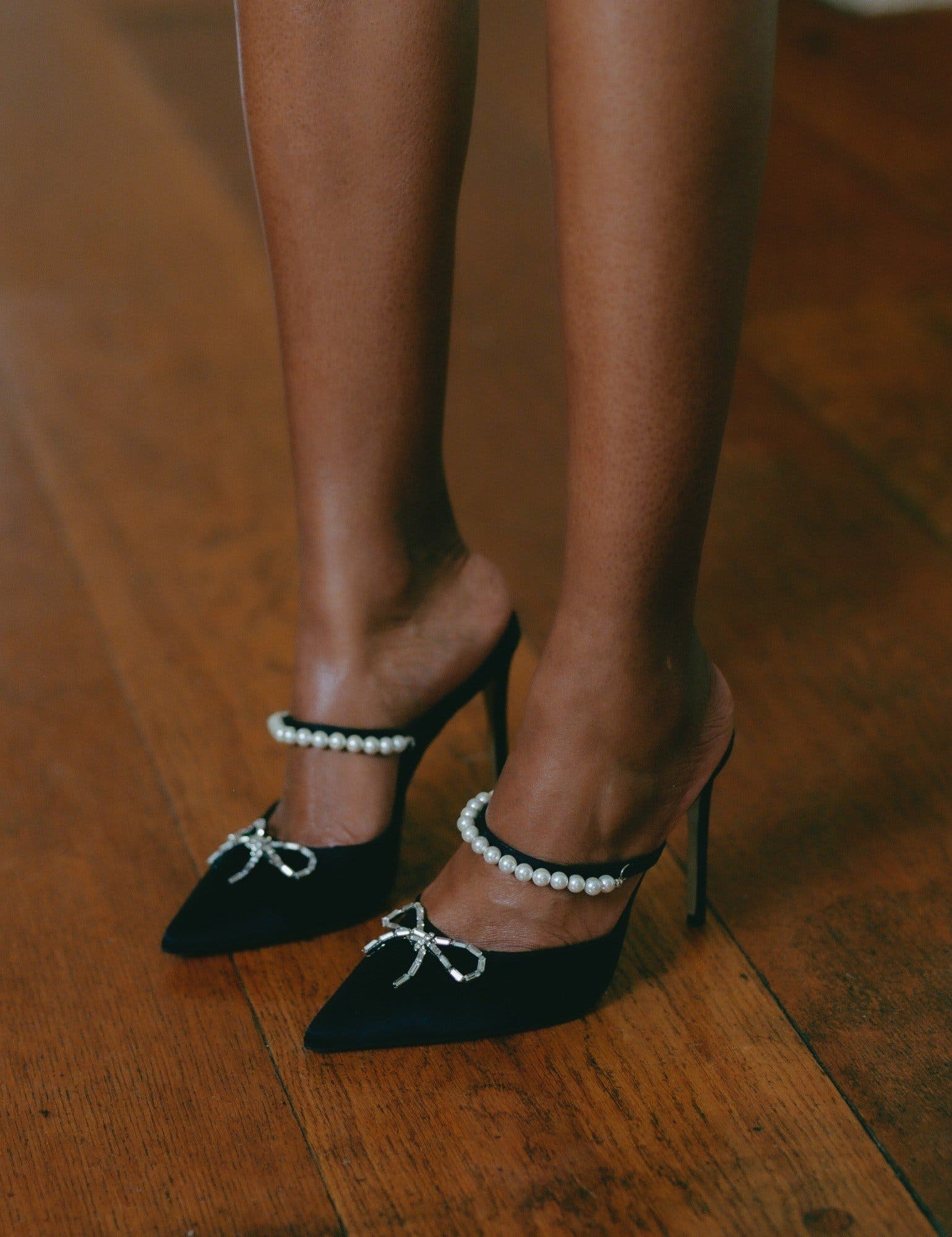 Philippa 100 Pearl Stiletto Mule, Alternate, color, Black