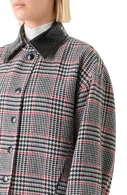 Akris Punto Glen Plaid Wool Jacket With Faux Leather Collar In Black