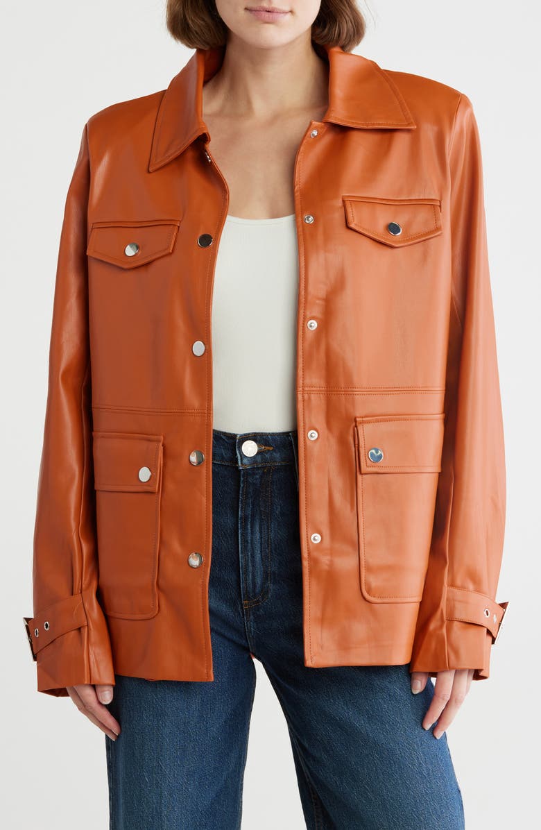WeWoreWhat Faux Leather Shirt Jacket, Main, color, Cider