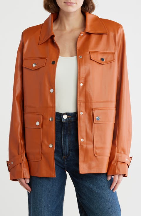 Faux Leather Shirt Jacket