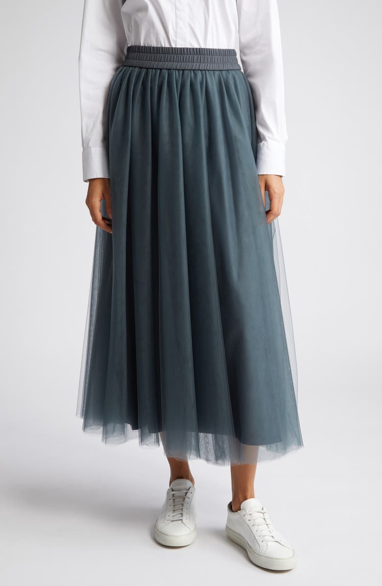 Fabiana Filippi Pleated Tulle Midi Skirt, Main, color, 