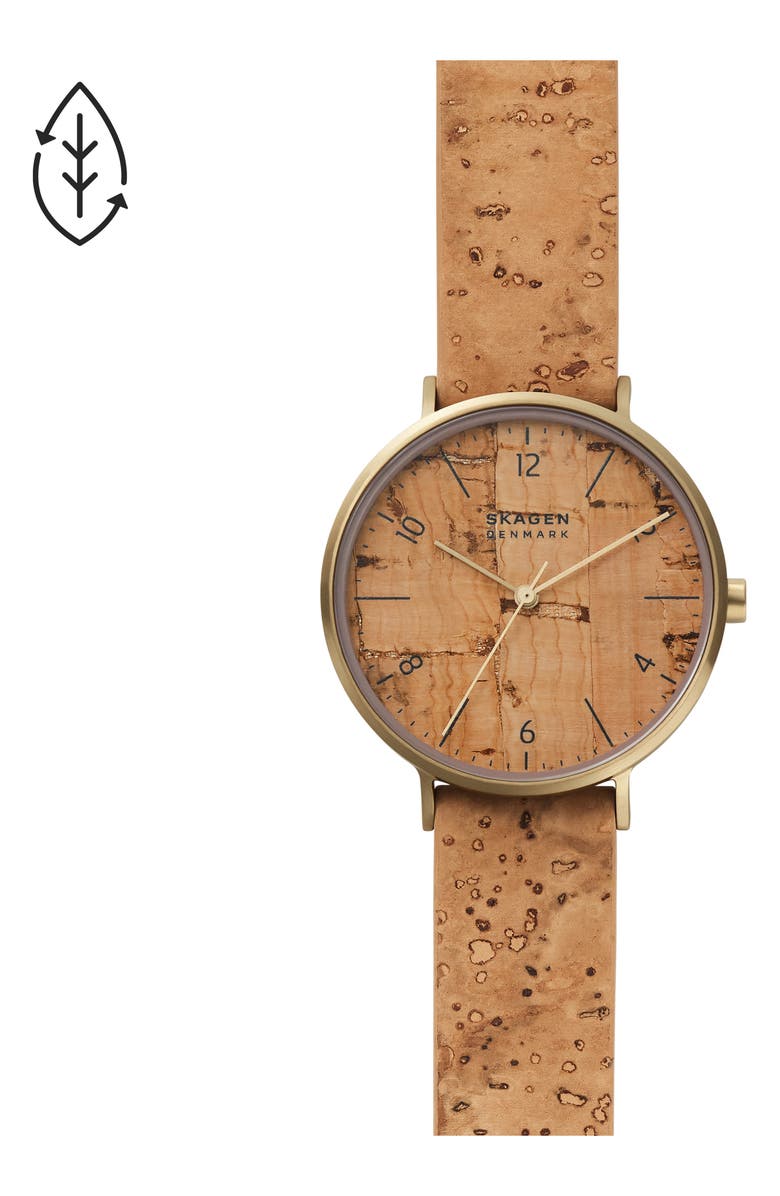 Skagen Aaren Naturals Cork Leather Alternative Strap Watch, 36mm, Alternate, color, 