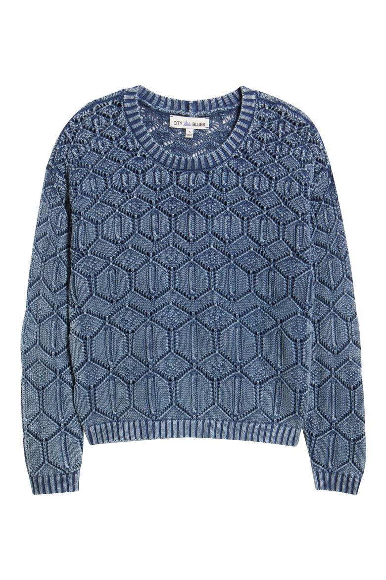 Distressed Wash Openwork Sweater, Alternate, color, INDIGO