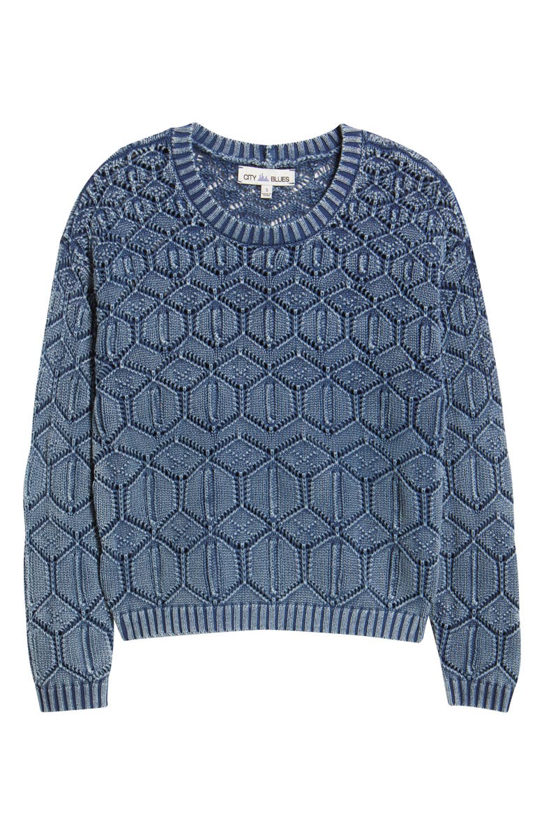 CITY BLUES Distressed Wash Openwork Sweater, Alternate, color, Indigo