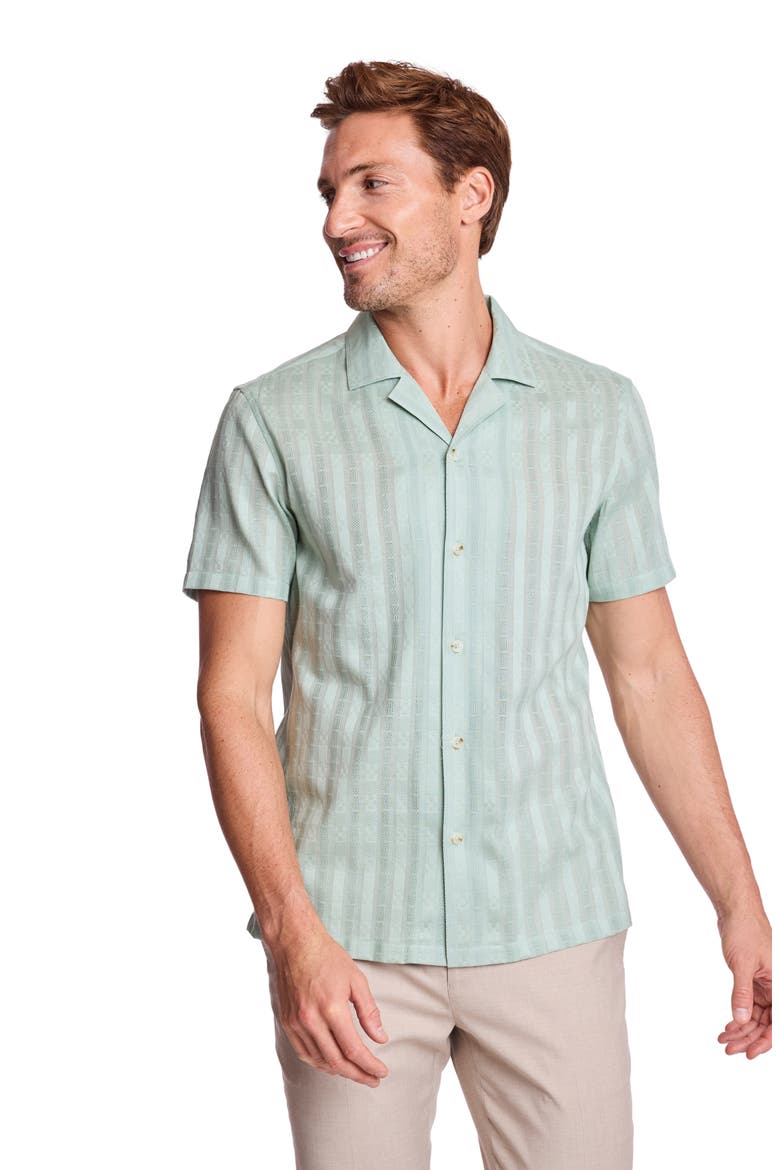 Textured Cotton Camp Shirt, Alternate, color, MINT DOBBY STRIPES