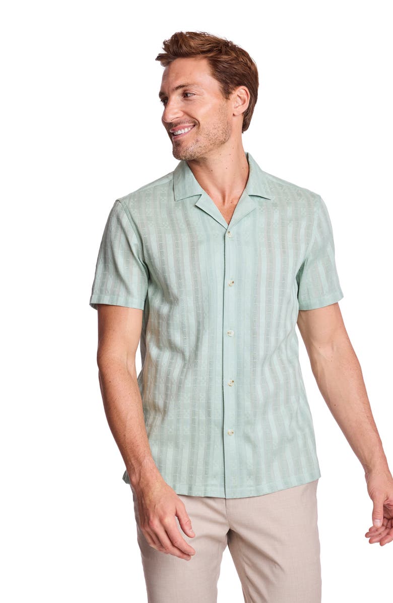 PAISLEY & GRAY Textured Cotton Camp Shirt, Alternate, color, Mint Dobby Stripes
