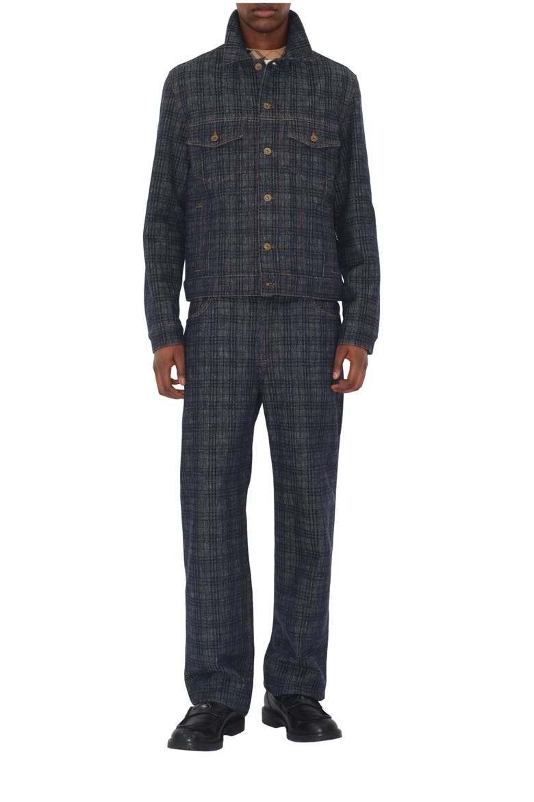 Loose Check Denim Jeans, Main, color, Indigo blue
