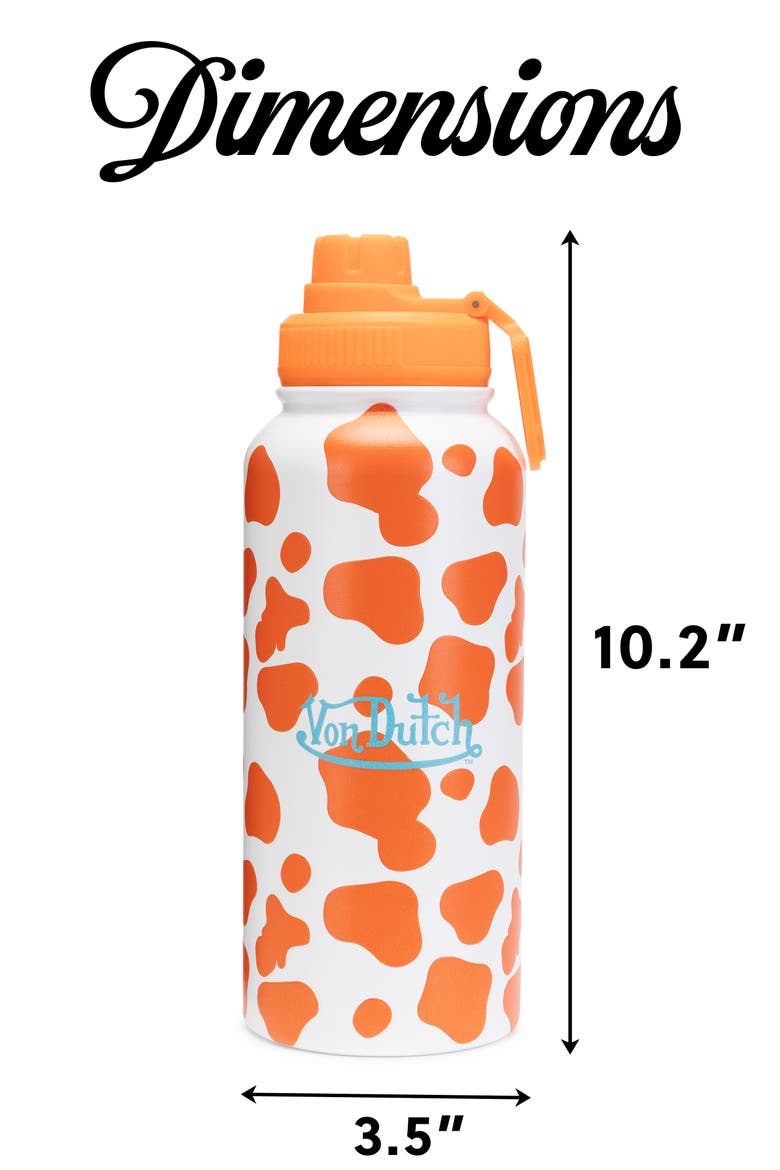 32oz Hydration Double Walled Insulated Stainless Steel Bottle, Alternate, color, Orange Cow