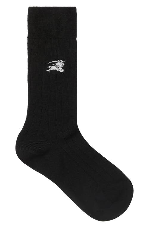 Burberry Everyday Ekd Embroidered Wool Blend Crew Socks In Black