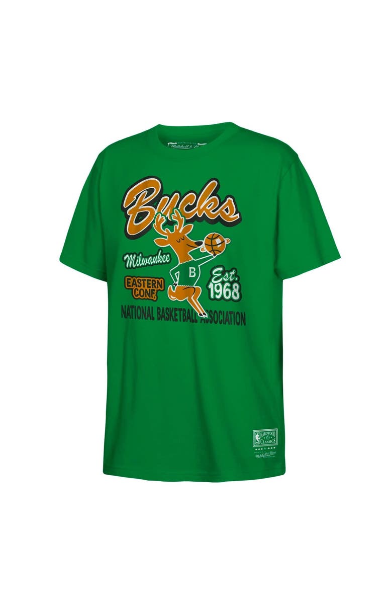 Mitchell & Ness Youth Mitchell & Ness Kelly Green Milwaukee Bucks Retro Mascot Script T-Shirt, Alternate, color, Kelly Green