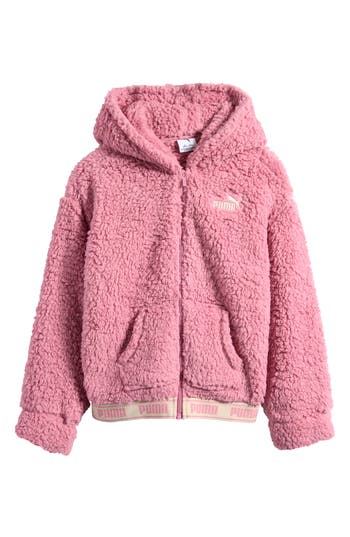 Puma Kids' Faux Shearling Zip Hoodie In Animal Print