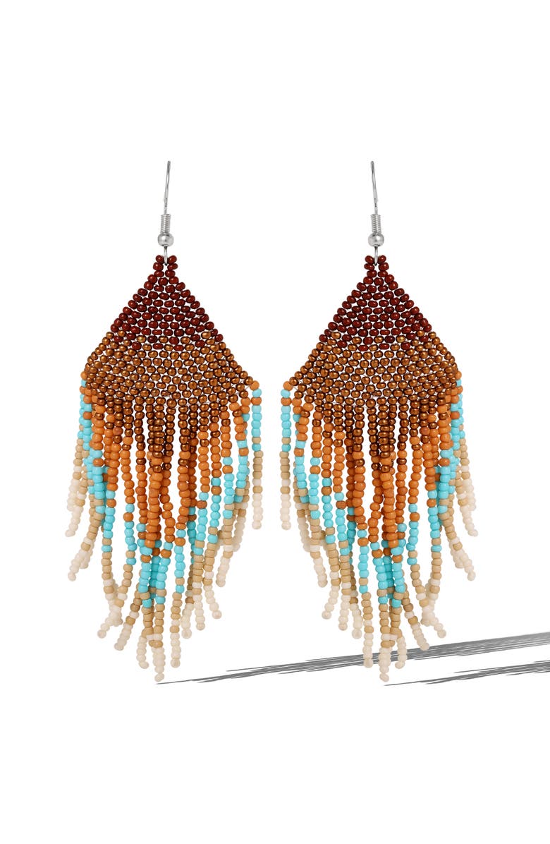 Jessica Simpson Beaded Fringe Earrings in Turquoise and Brown Ombre, Main, color, Turquoise/Brown