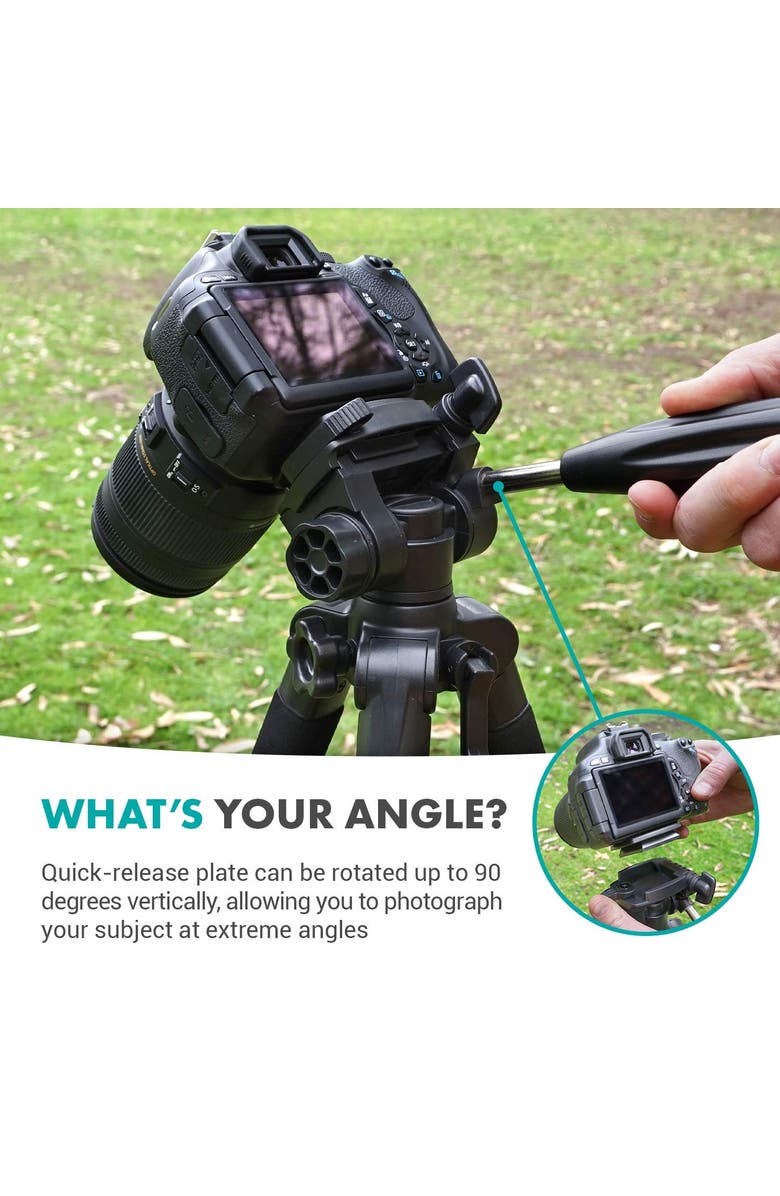 MOVO MV-T5 Full-Size Aluminum Tripod with Video Pan Head, Alternate, color, Black