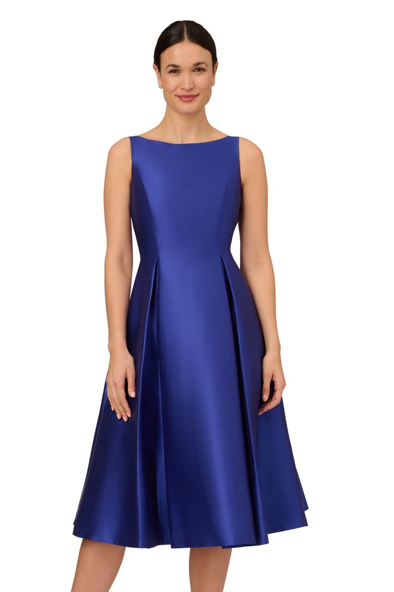 Sleeveless Mikado Fit & Flare Midi Dress, Alternate, color, NEPTUNE