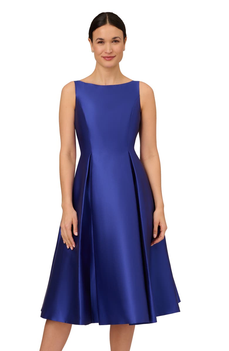 Adrianna Papell Sleeveless Mikado Fit & Flare Midi Dress, Alternate, color, Neptune