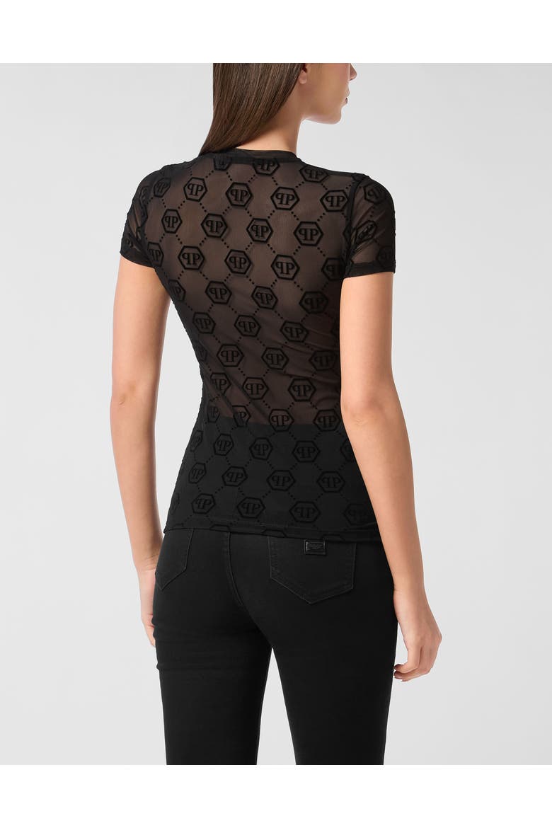 Tulle T-Shirt Sexy Pure Ss Monogram Women, Alternate, color, black