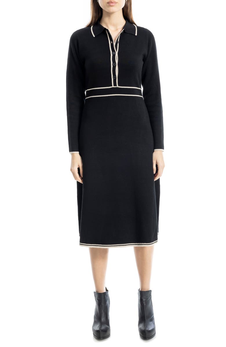 MAX STUDIO Tipped Long Sleeve Sweater Dress, Alternate, color, Black/ Bone