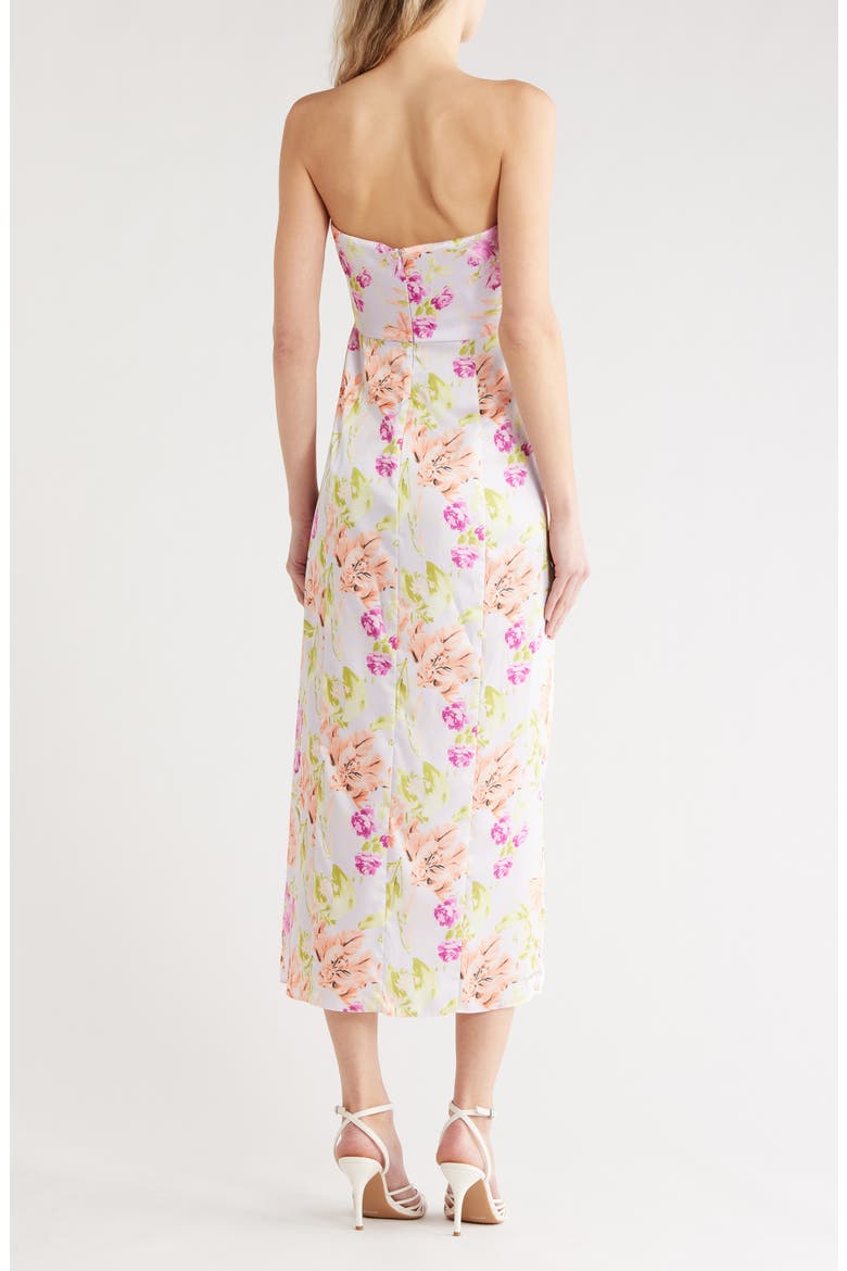 Midnight Tulips Denali Strapless Midi Dress, Alternate, color, PALE LAVENDER MULTI