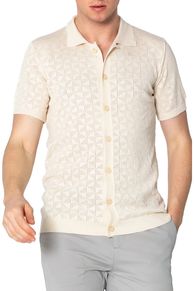 Geometric Open Knit Polo, Main, color, BEIGE