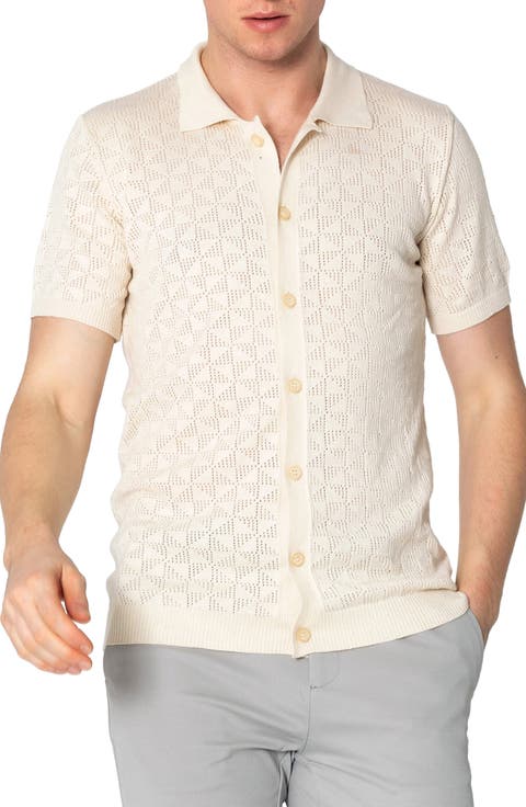 Geometric Open Knit Polo