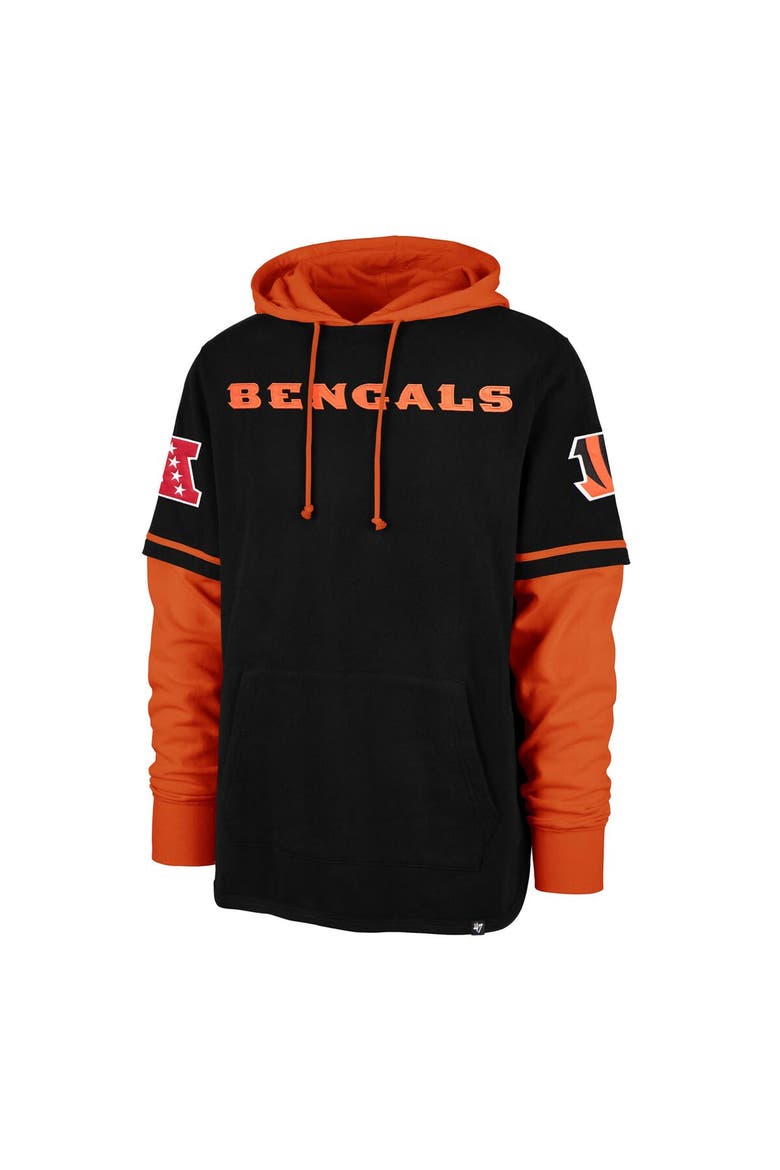 Men's '47 Black Cincinnati Bengals Shortstop Pullover Hoodie, Alternate, color, Black