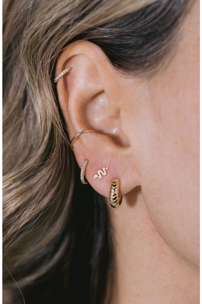 Small Diamond Pavé Hinge Huggie Earrings, 10.5mm, Alternate, color, 14K YELLOW GOLD