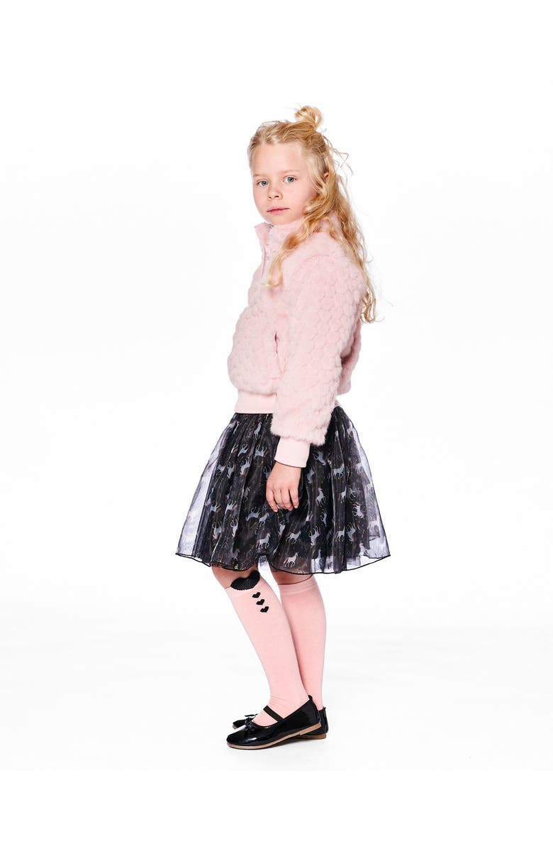 Deux par Deux Organza and Mesh Skirt with Unicorn, Main, color, Black