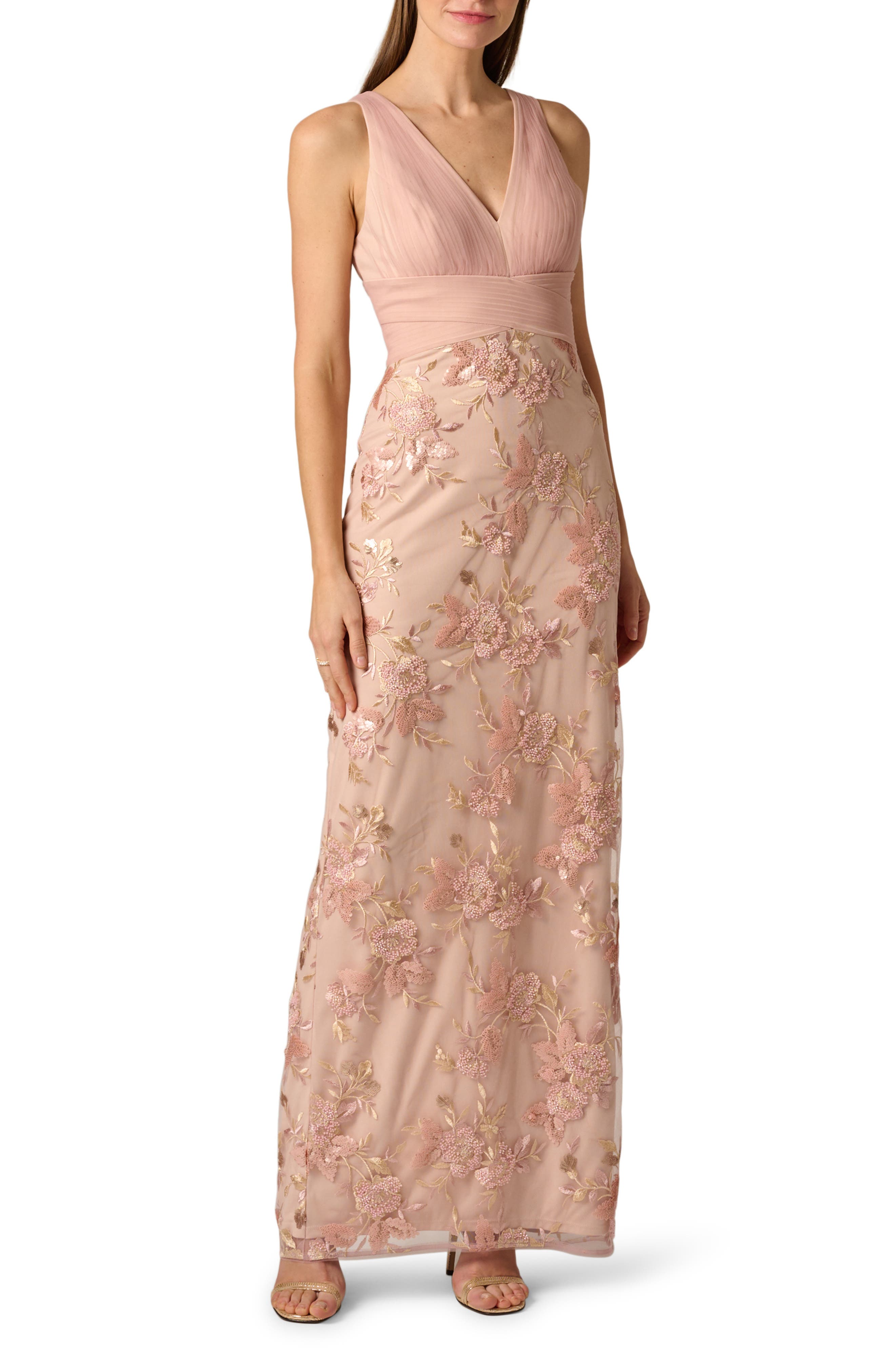 Embroidered Mesh Gown
