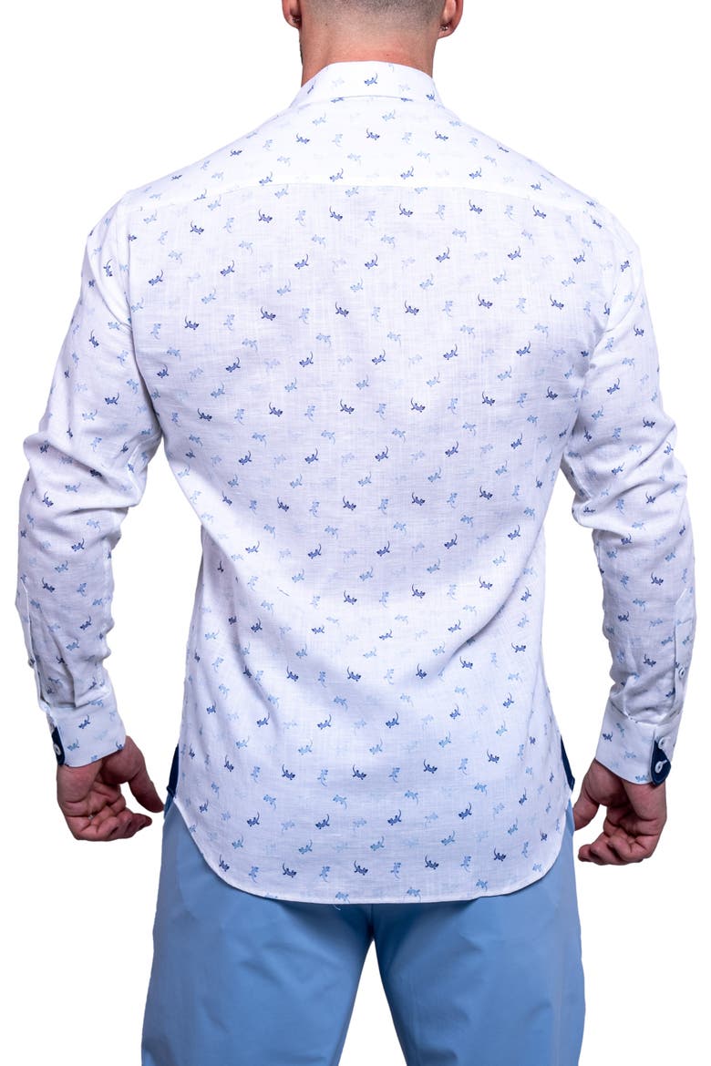 Einstein Resistance Contemporary Fit Lizard Print Linen & Cotton Button-Up Shirt, Alternate, color, WHITE