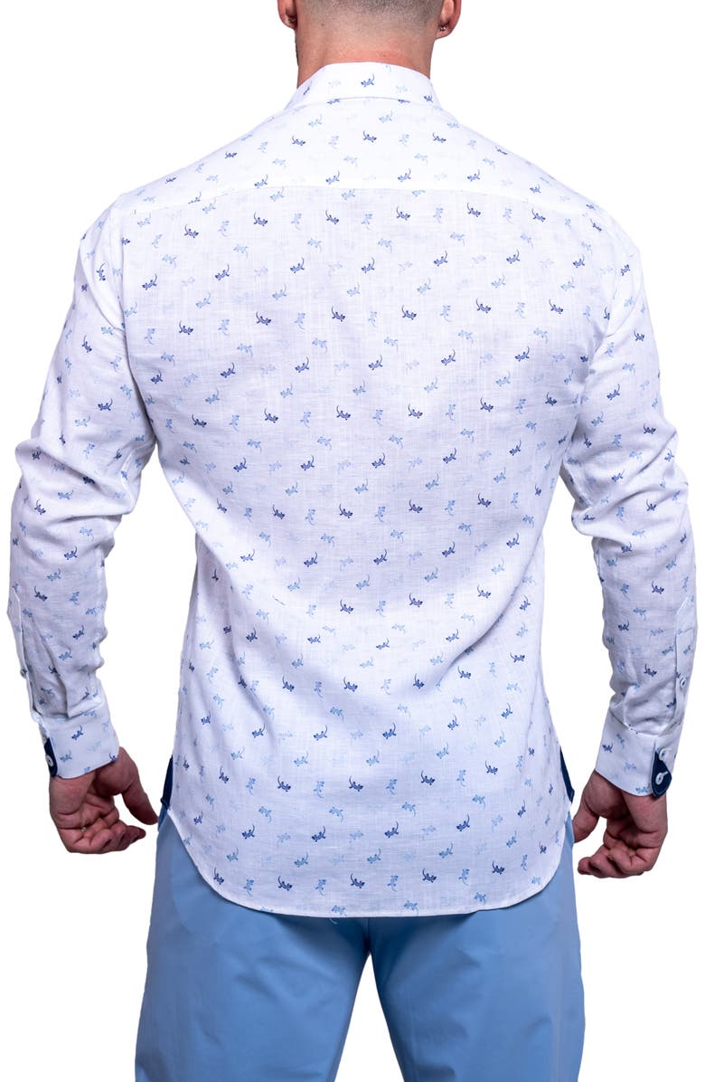 Maceoo Einstein Resistance Contemporary Fit Lizard Print Linen & Cotton Button-Up Shirt, Alternate, color, White