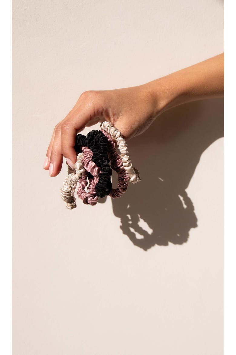 Skinny Scrunchie Set, Alternate, color, Pink, Black & Gold