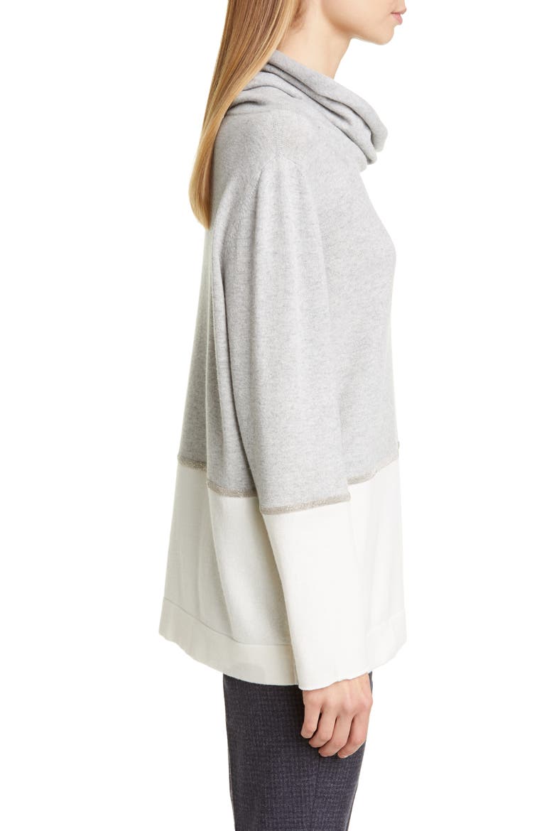 Bicolor Chain Trim Wool, Silk and Cashmere Sweater, Alternate, color, GREY/ WHITE