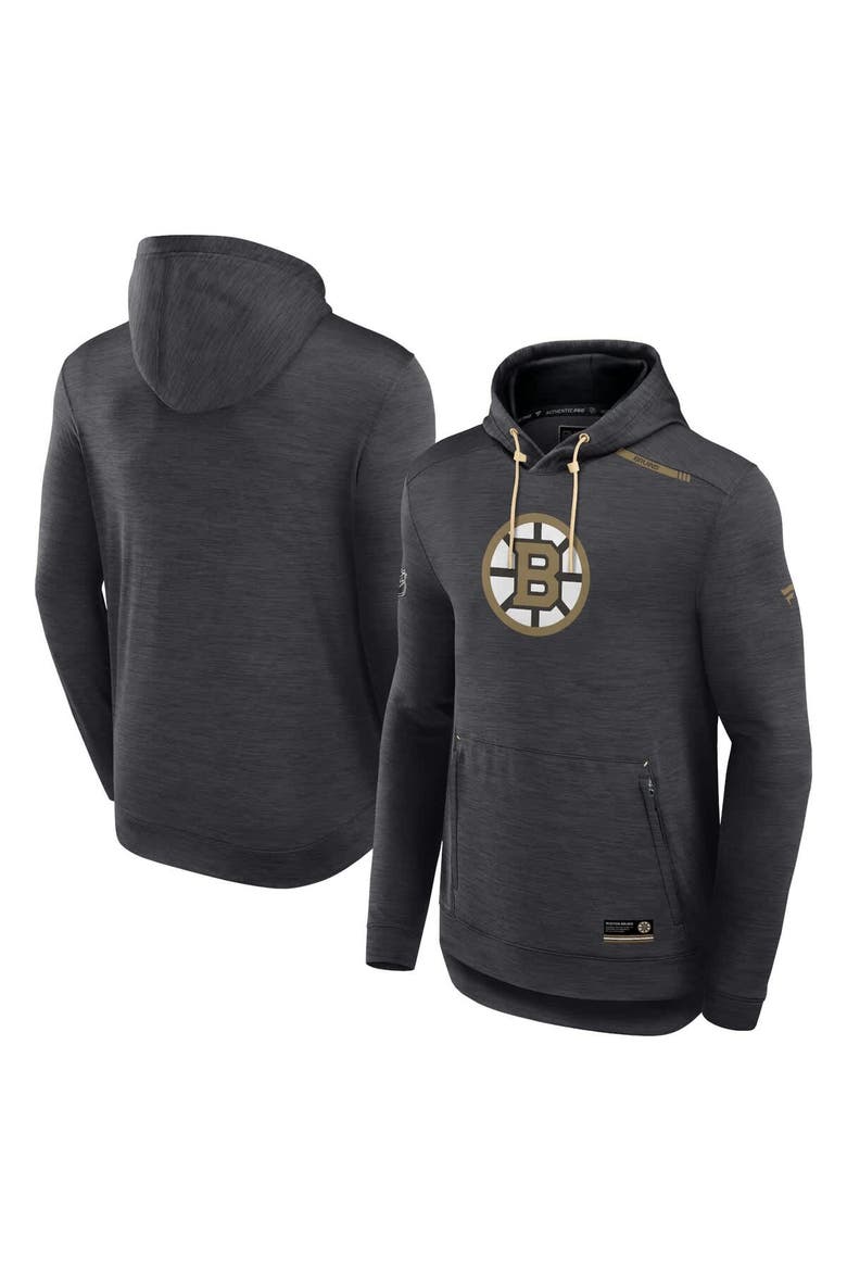 Men's Fanatics  Heather Charcoal Boston Bruins Authentic Pro Tech Pullover Hoodie, Main, color, Heather Charcoal