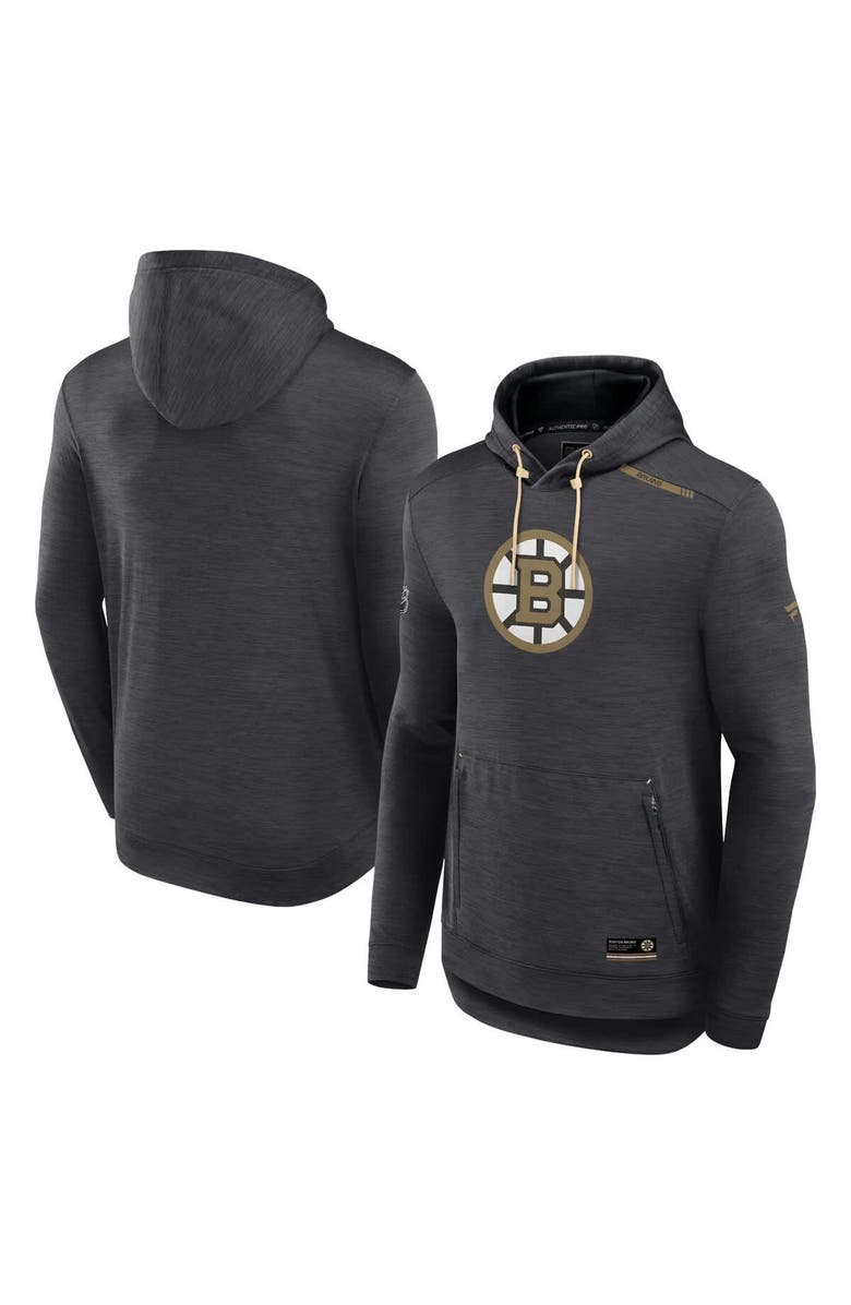 FANATICS Men's Fanatics Heather Charcoal Boston Bruins Authentic Pro Tech Pullover Hoodie, Main, color, Heather Charcoal