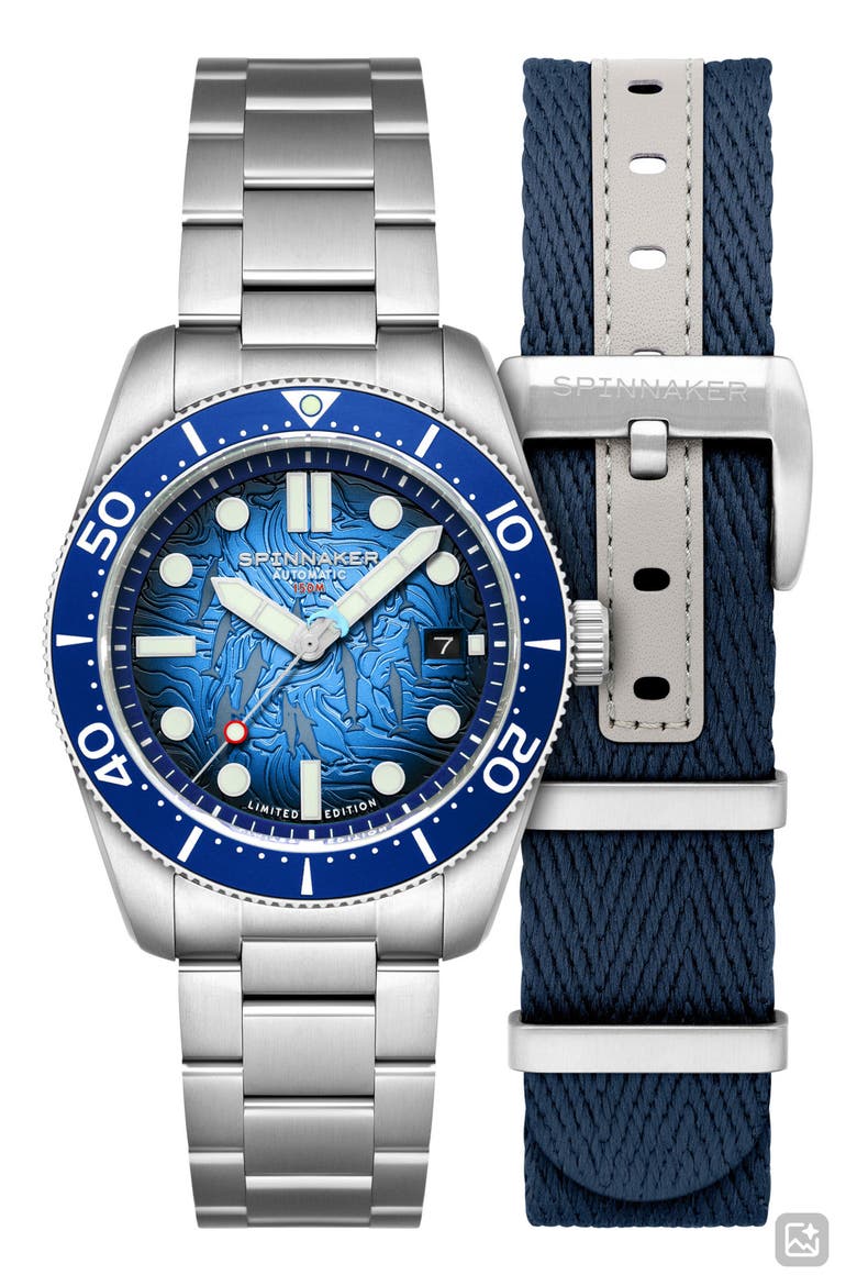 x Dolphin Project Croft Midsize Automatic Aqua Play Watch Set, 40mm, Main, color, BLUE