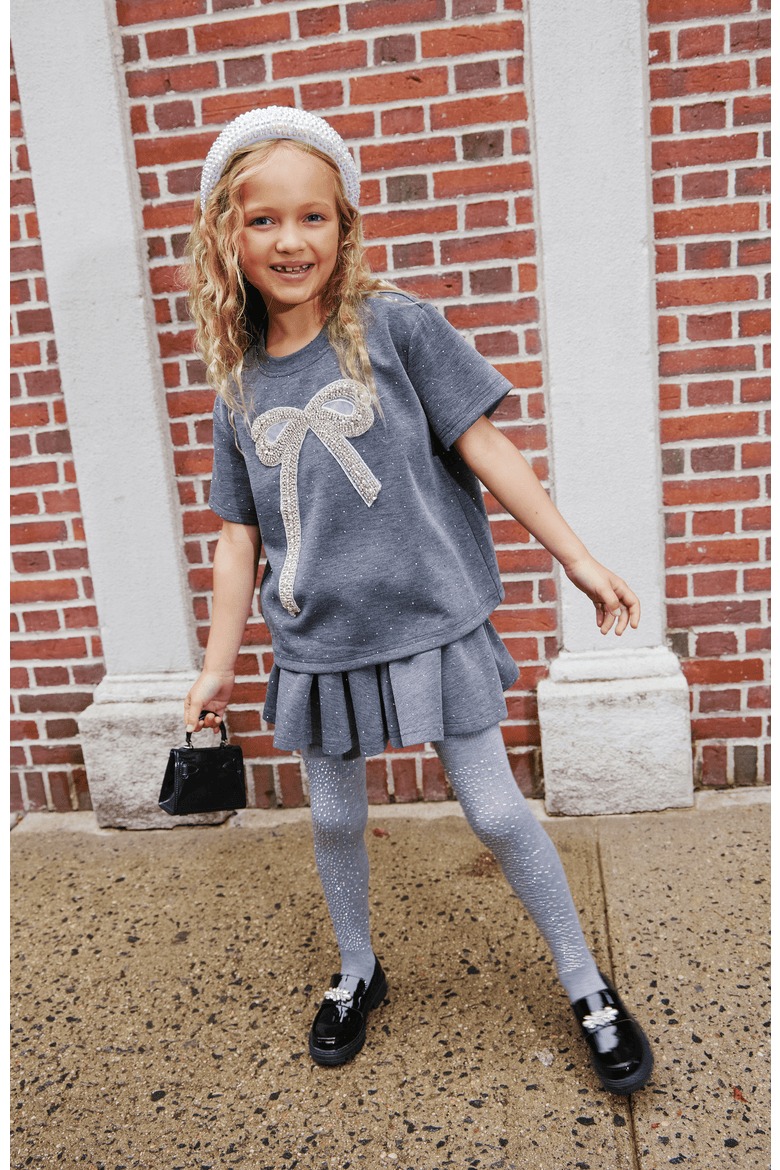 Sparkle Bow Charm Skirt Set, Alternate, color, Dark Grey