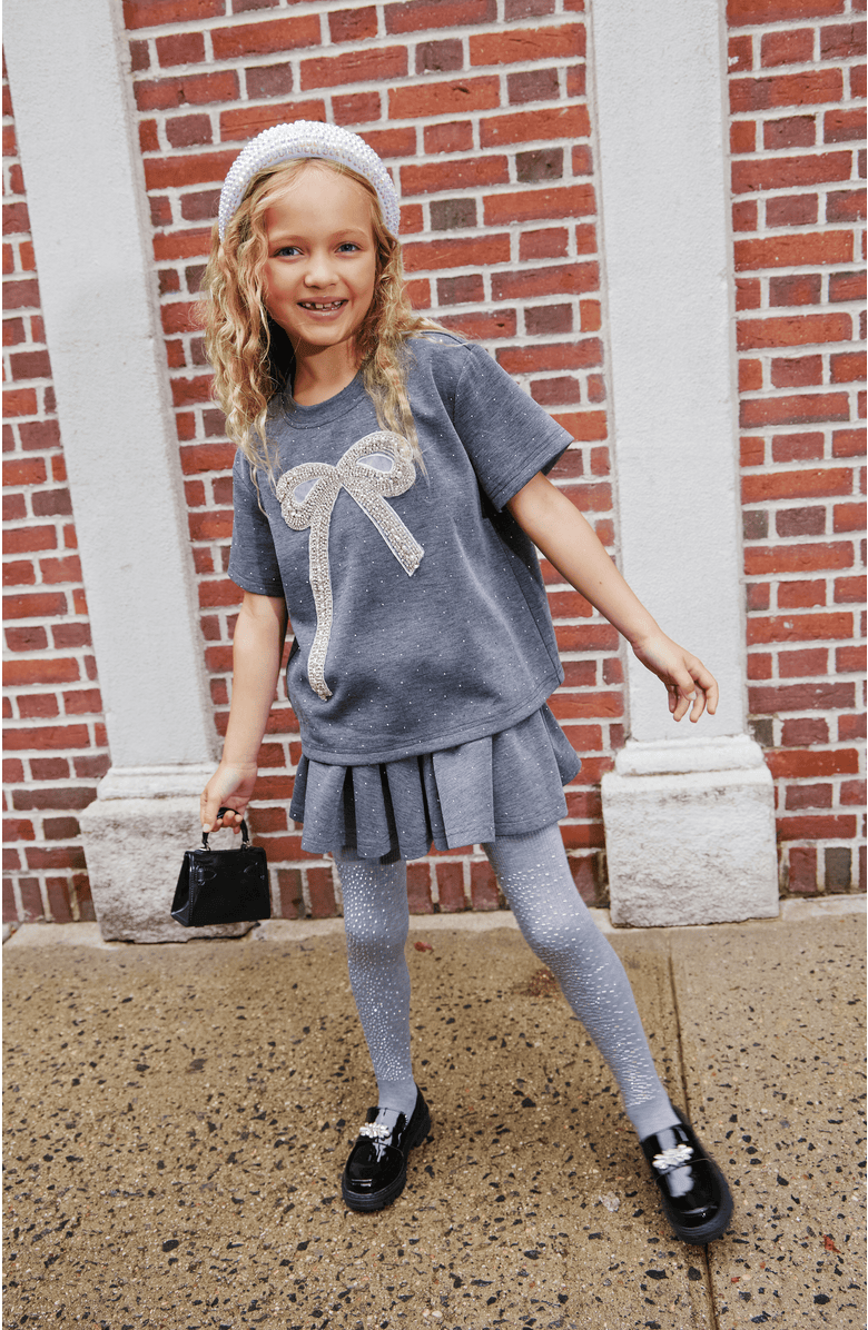 Lola + The Boys Sparkle Bow Charm Skirt Set, Alternate, color, Dark Grey